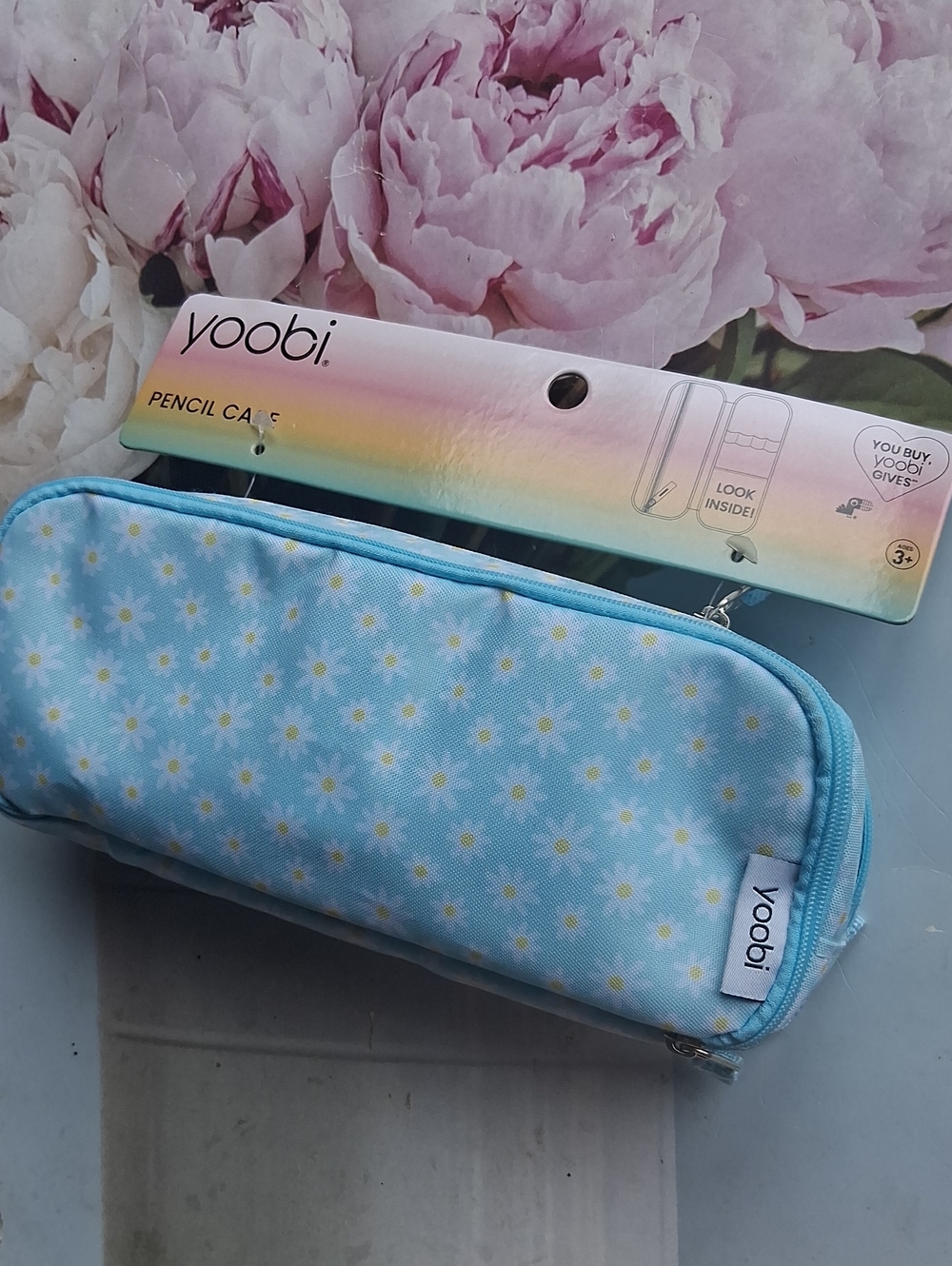 New Yoobi Pencil Case Zippered Daisy Flower Blue